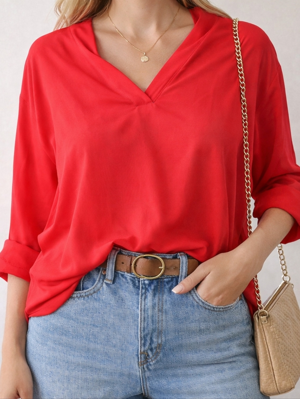 Chaus Women 2X Coral V Neck Blouse Lightweight NWT